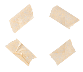 Four pieces of masking tape used to affix a photo, poster, note cut out