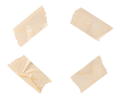 Four pieces of masking tape used to affix a photo, poster, note cut out