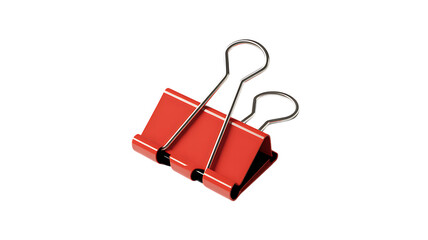 Photo of a red binder clip isolated on transparent background