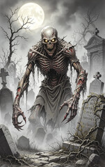fantasy hero grotesque decaying crypt monster closeup mystical realistic horror creature emerging from crypts driven by hunger for flesh dark eerie atmospheric art high quality illustration digital ar
