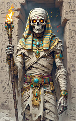 fantasy mummy lord creature ancient undead mystical horror full body illustration realistic detailed character design wrapped in bandages ruler priest from forgotten civilization legendary art for sal