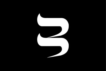 Elegant abstract calligraphic letter B or number three symbol design. Minimalist black and white artistic typography element. Modern sophisticated graphic icon.