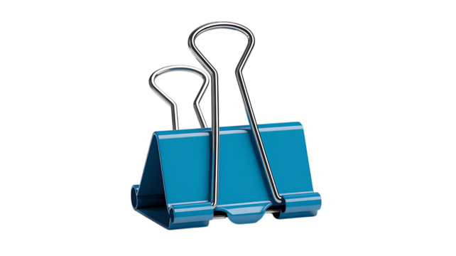 Photo of a blue binder clip isolated on transparent background
