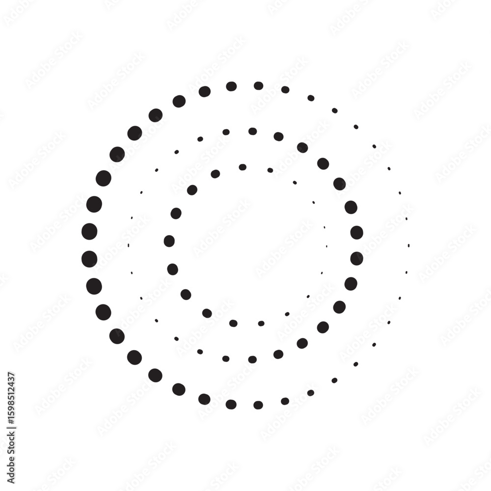 Poster dotted circles pattern. abstract half tone graphic. circular textured round spiral frame.