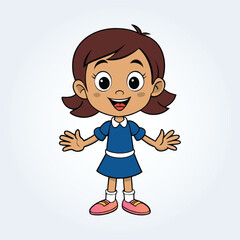 a character illustration of a girl with open arms and wearing a blue shirt