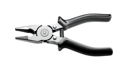 Photo of a pair of blackhandled pliers isolated on a white background