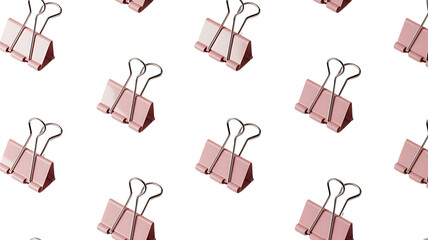 Photo of a pattern of pink binder clips isolated on transparent background