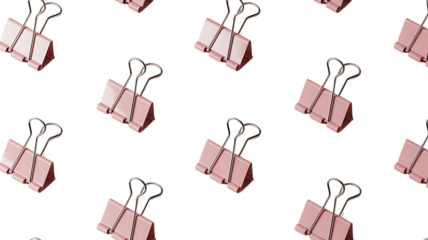 Photo of a pattern of pink binder clips isolated on transparent background