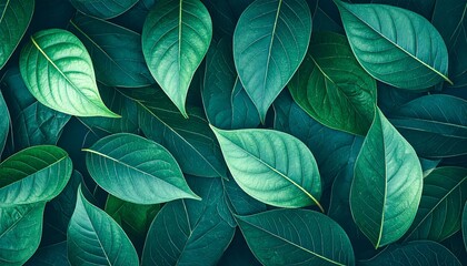 Lush green leaves, vibrant pattern