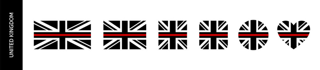 Thin Red Line UK Flag. Black flag of United Kingdom with red line