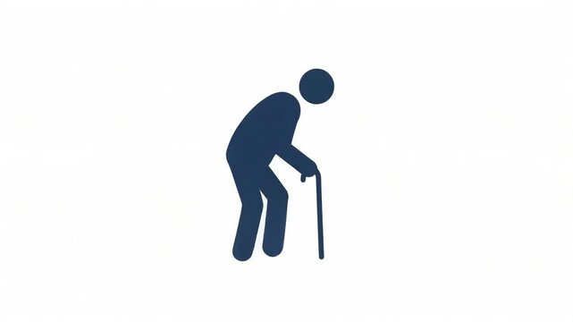 Walking Elderly Person Icon with Cane Simple Graphic on Clean White Background