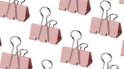 Photo of a graphic pattern of pink binder clips isolated on transparent background