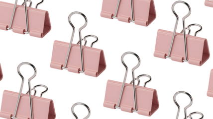 Photo of a graphic pattern of pink binder clips isolated on transparent background