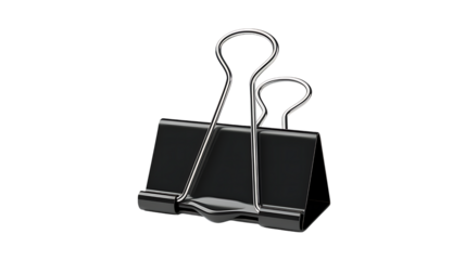 Photo of a black binder clip isolated on transparent background