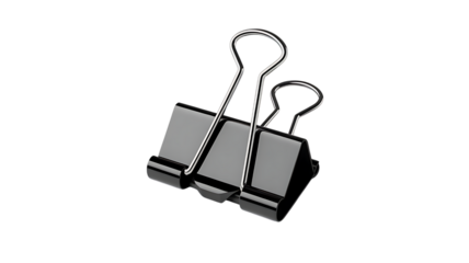 Photo of a black binder clip isolated on transparent background