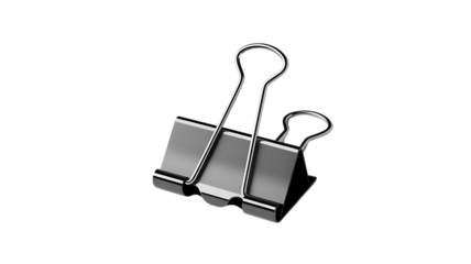 Photo of a black binder clip is isolated on transparent background