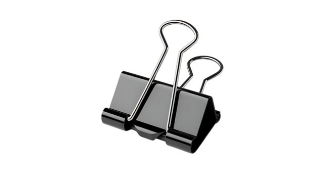 Photo of a black binder clip isolated on transparent background