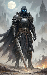fantasy hero undead warrior death knight loyal lieutenant mythical monster fierce skeletal knight heroic fantasy art dark fantasy character illustration epic battle warrior legend stunning design