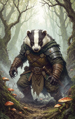 fantasy monster vile badger grotesque creature decayed fierce predator digging through enchanted forest floor leaving trail of decay and corruption dark fantasy art horror illustration mystical wildli
