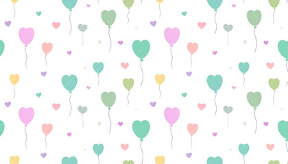 Pastel Heart Balloons Seamless Pattern.
