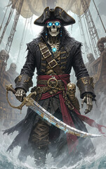 fantasy undead pirate captain fierce ghostly sea monster haunting lost ship with cursed crew chilling atmosphere mythical character adventure mythical creatures ocean legends