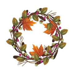 Fallen leaves wreath. Vector autumn leaf circle. Background fall ornament or thanksgiving foliage decoration. Seasonal nature backdrop for harvest holiday or festive. Forest and wood, garden symbol.