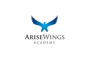 Professional Academy Logo Blue Wings Emblem, Education, Growth, and Learning, Modern Design