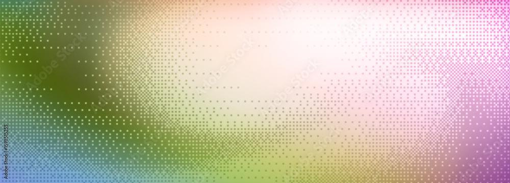 Poster colorful pixel gradient blends green and pink through halftone dots - color transition with varying 