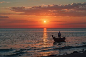 Mesmerizing Sunset Silhouette Above Serene Ocean View