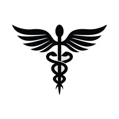 Caduceus symbol black wings snake staff medical health
