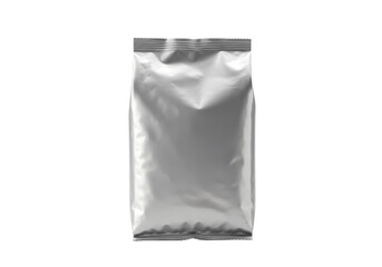 Premium Silver Foil Pouch Packaging Mockup: Perfect for Coffee, Tea, or Supplements Isolated on White Background