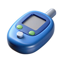 A 3d blue digital medical device with a screen and buttons isolated on transparent background