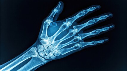 Exploring the inner strength revealed through a delicate skeletal hand on a dark backdrop using X