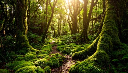 Fototapeta premium Lush, sunlit forest path