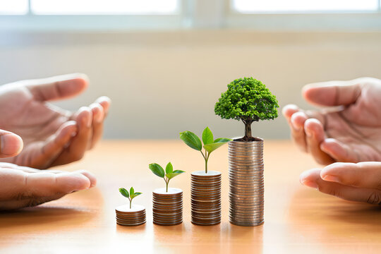 Financial Growth: A visual metaphor depicting the growth of a tree from a pile of coins, suggesting that consistent investment brings good outcomes and a promising future. 