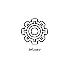 Simple line art icon of a gear for software settings