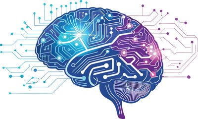  AI Brain with Circuit Lines