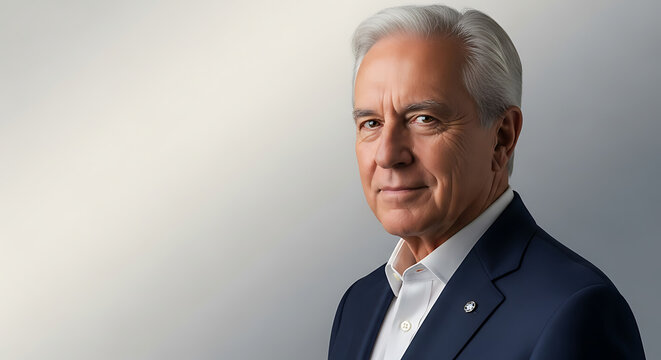 Portrait of a mature man in a suit looking at the camera with a smile on face