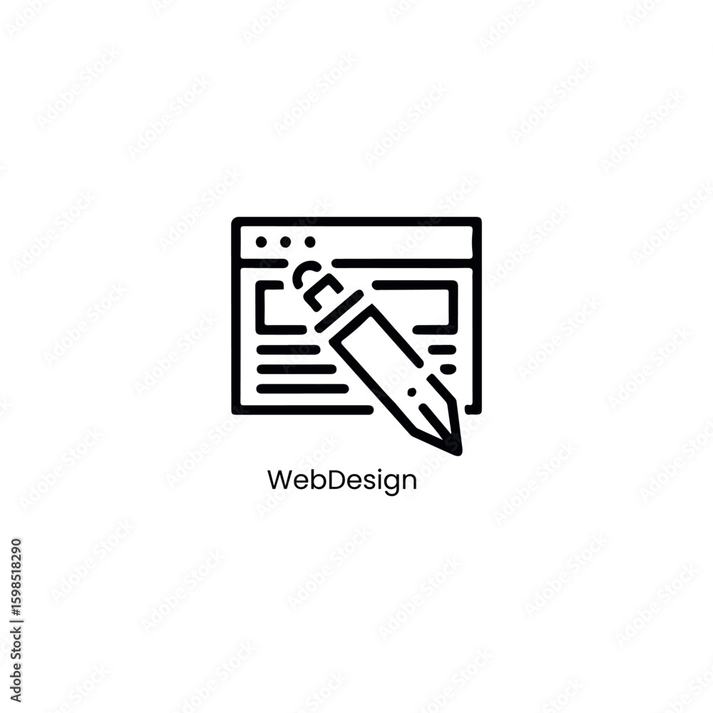 Poster web design and development icon with pencil and browser window