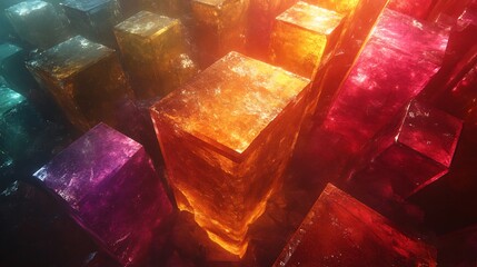 Temporal grid fracture, ancient geometry inscribed in rotating prisms of pure energy, wrapped in quantum fog