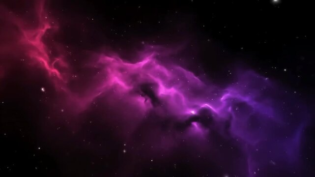 A stunning cosmic deep space nebula background with vibrant pink and purple glowing gas and distant stars perfect for tranquil abstract visual effects footage