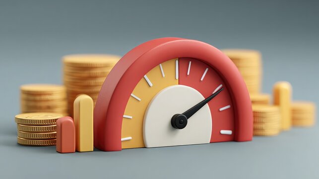 Gauge meter displays personal spending data, symbolizing cost control, financial planning, and budgeting tools integrated into modern digital wellness platforms.