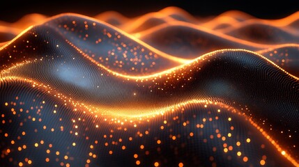 Topo visual mesh pulsing with light beneath each curve, rendered in bronze gold gradient textures
