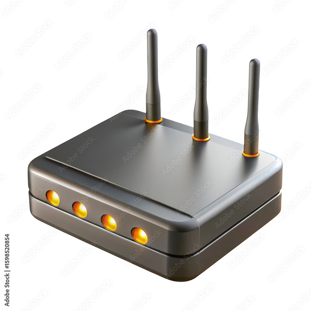 Poster 3d wireless router with antennas isolated on transparent background
