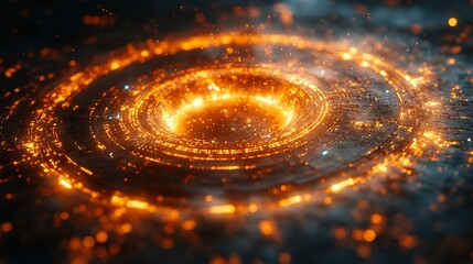 Zero gravity interface fragments orbiting central core, UI logic embedded in flowing light rings