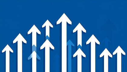 Growth Arrows with Upward Trend, and Blue Background.