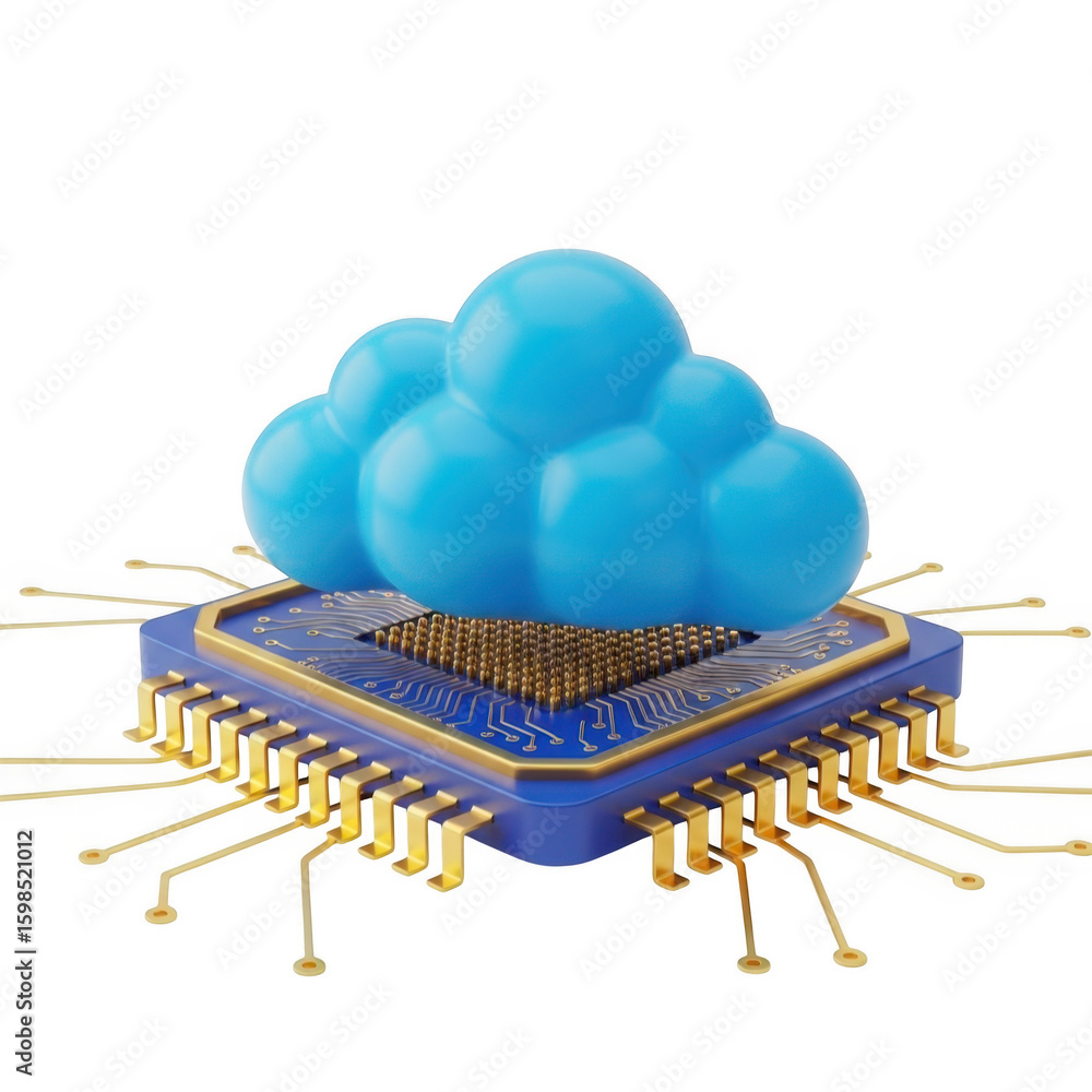 Poster 3d cloud computing chip isolated on transparent background
