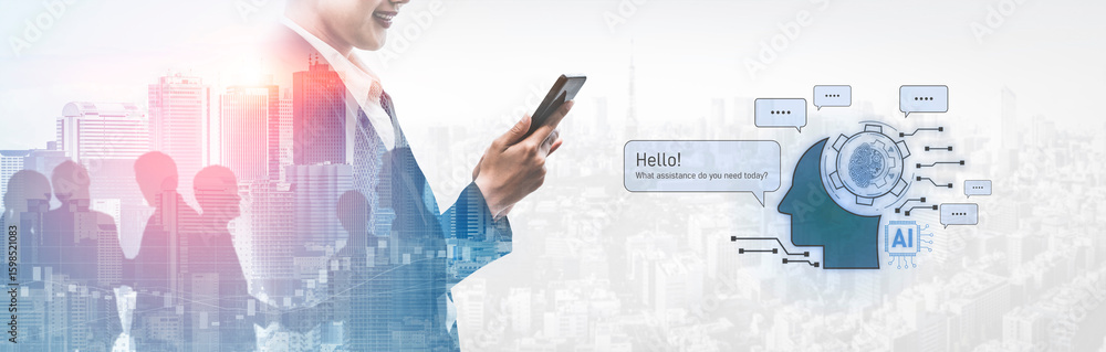 Poster conversational ai assistant enhances chatbot interaction. ai assistant supports queries, answers ins