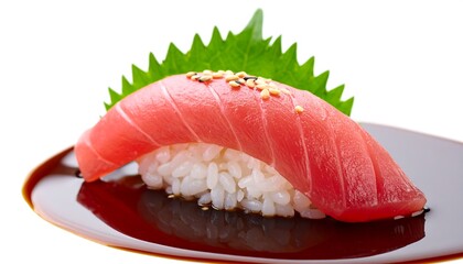 Close-up of a tuna sushi piece