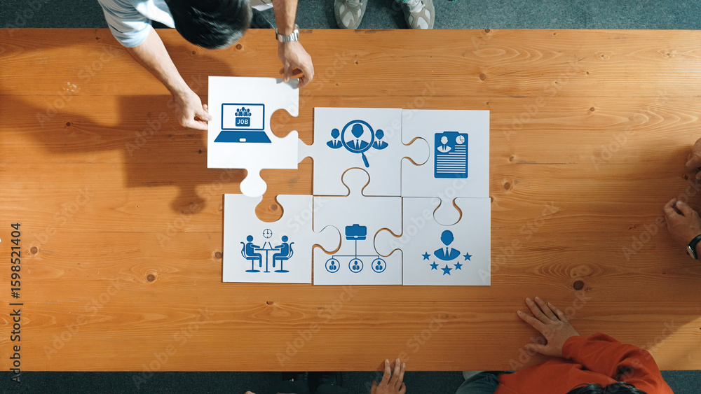 Aufkleber a dynamic team engages in a collaborative puzzle-building exercise, illustrating various concepts of